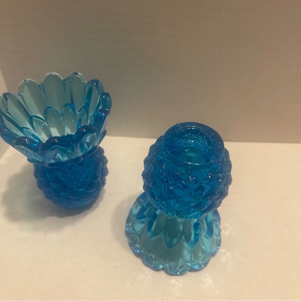 Vintage Aqua Blue Indiana Glass Pineapple candle stick holders - Picture 6 of 7